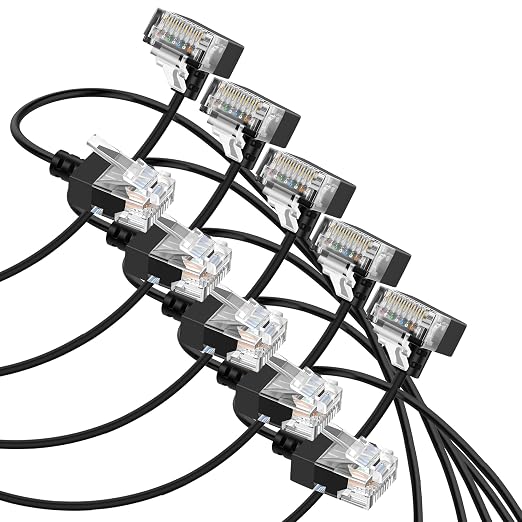 Cat6A Ethernet Cable 90 Degree Up Angled 15FT 5 Pack, Flexible Slim & Ultra by Thzzhnno