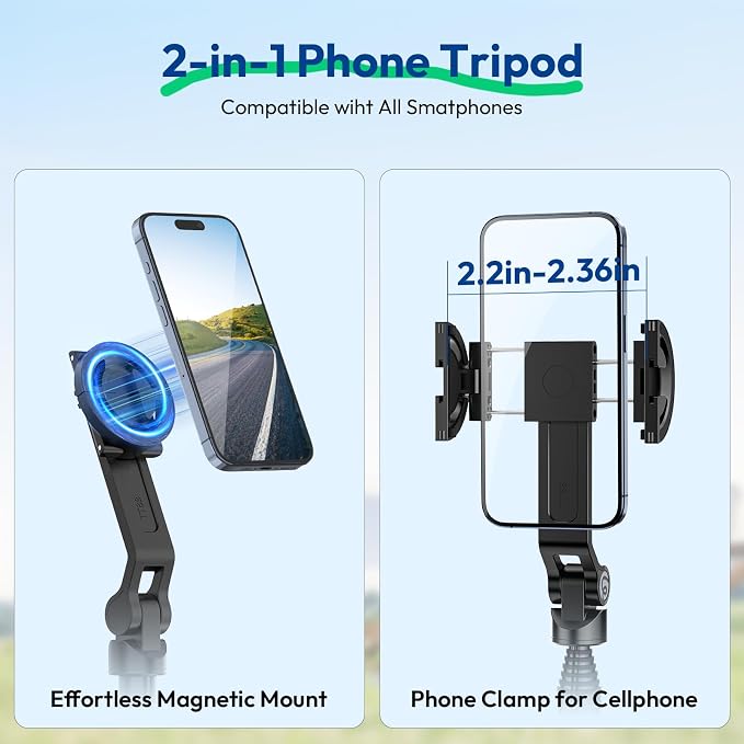 ULANZI TT88 Magnetic Tripod for iPhone, 2-in-1 Phone Clip & Dual Cold Shoe - Image 2