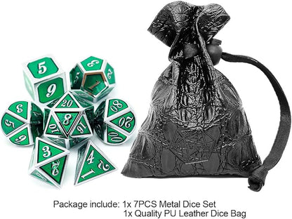 Haxtec 7 Die Metal DND Dice Set Green Elven Goblin D&D Dice Set Compatible - Image 2
