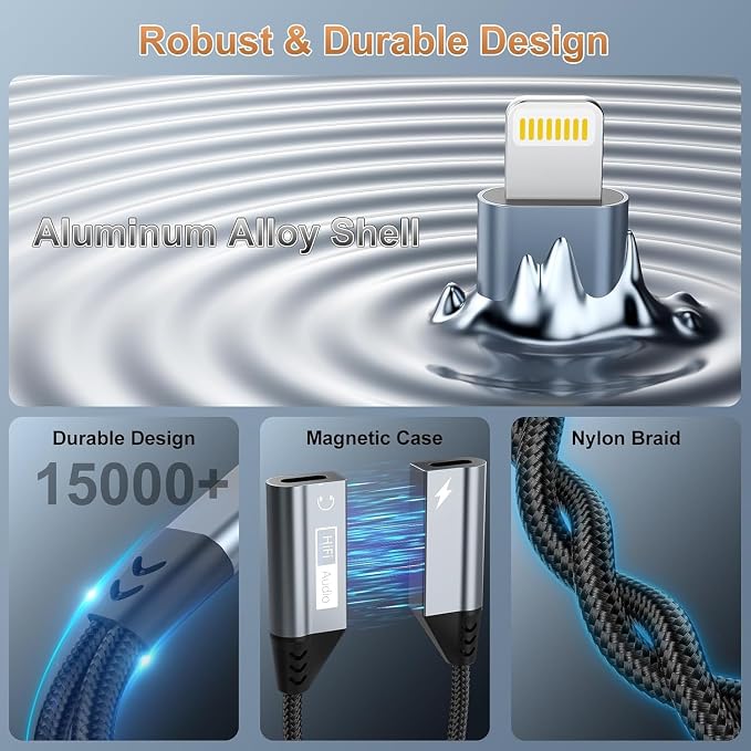 Magnetic Lightning to Dual Lightning AUX Adapter, 2 in 1 iPhone Audio and - Image 5