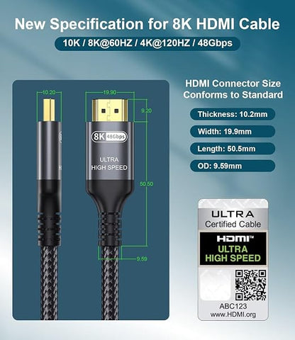 Certified 10K 8K HDMI 2.1 Cable 13 FT, 48Gbps Ultra High Speed HDMI Cable - Image 3
