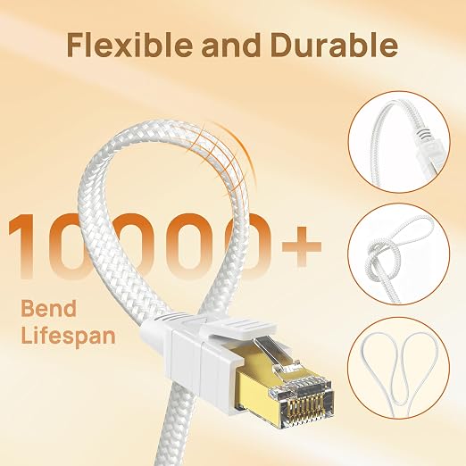 Orbram Cat 8 Ethernet Cable 6 ft 2 Pack White, Nylon Braided High Speed Heavy - Image 5