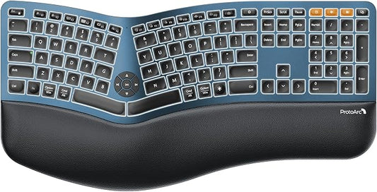 ProtoArc Backlit Bluetooth Ergonomic Keyboard, EK01 Plus Full Size Wireless by ProtoArc
