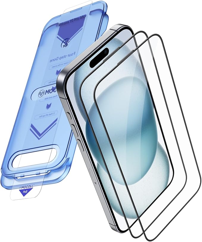 2+2 Pack Compatible with iPhone 15 Screen Protector 6.1" Tempered Glass with by MOCOLL
