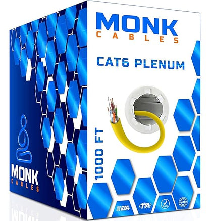 MONK CABLES | CAT6 Plenum Cable 1000ft | UTP, 550MHz | DSX-8000 Certified | by MONKCABLES