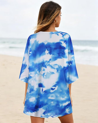 Women's Floral Print Puff Sleeve Kimono Cardigan Loose Cover Up Casual Blouse - Image 6