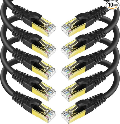 KASIMO CAT 8 Ethernet Cable 1 Feet, 10 Pack Black Shielded SFTP Internet by KASIMO