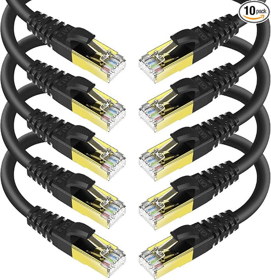 KASIMO CAT 8 Ethernet Cable 1 Feet, 10 Pack Black Shielded SFTP Internet by KASIMO
