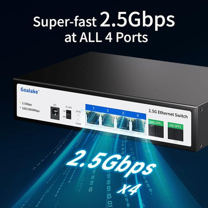 Goalake 2.5G Switch, 6-Port Ethernet Switch, 4×2.5G RJ45 + 2×10G SFP Ports - Image 2