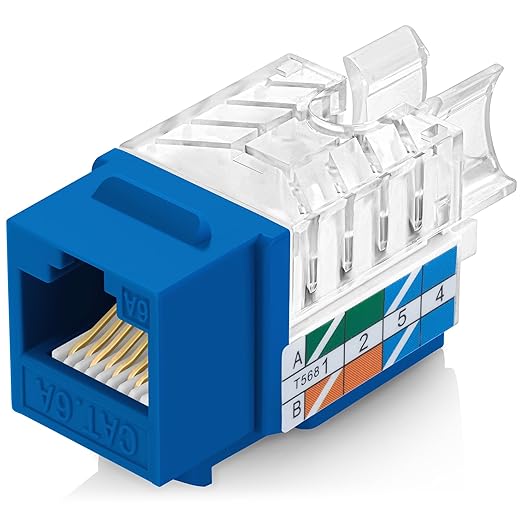 Everest 45° Angled RJ45 Cat6A Keystone Jacks 50-Pack in Blue by EverestMediaSolutions