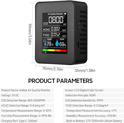 Prefessionall Indoor Air Quality Monitor, 5 in 1 Portable Smartair Quality - Image 4