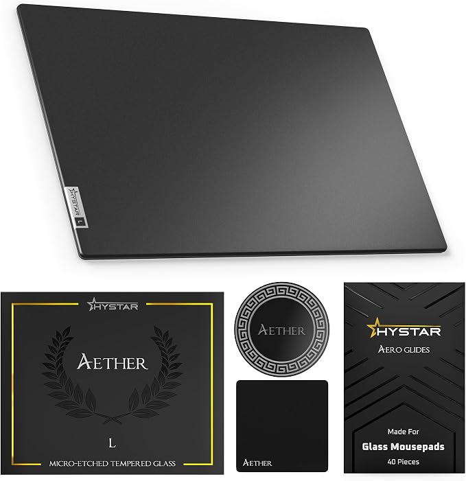 Hystar Aether Glass Gaming Mousepad | Micro-Etched Tempered Glass | Quiet by Hystar