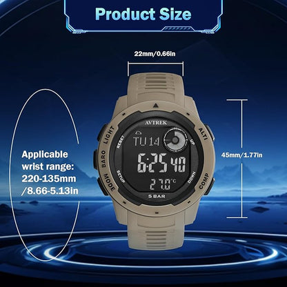 AVTREK Tactical Watch with Compass, 50M Waterproof Pedometer, Digital Altimeter - Image 3