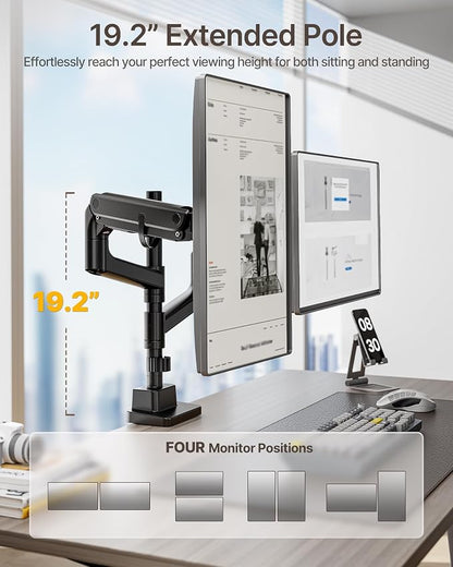monTEK Dual Monitor Arm for up to 57" and 59.4 lbs Ultrawide Screen, Aluminum - Image 3