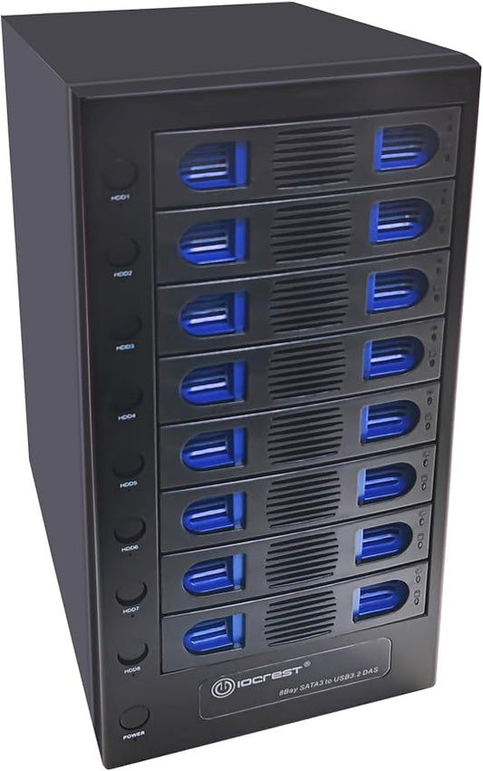 8 Bay Tool Less Tray Hot Swapable 2.5" and 3.5" SATA Hard Drive External USB-C by IOCrest