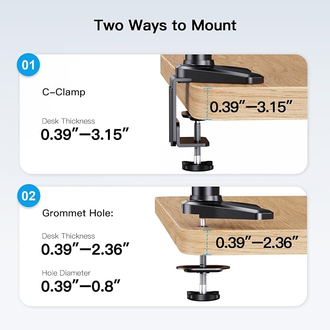 HUANUO Triple Monitor Mount for 17 to 32 inch Screens, Gas Springs Adjustment - Image 8