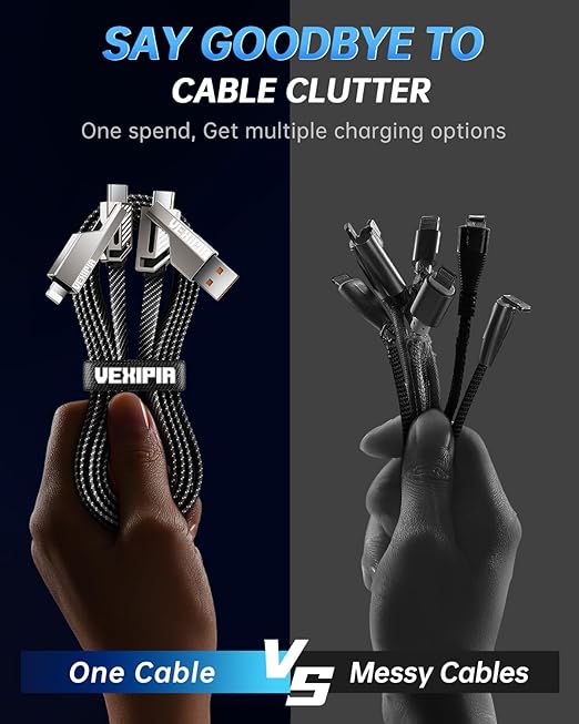 Vexipia 4-in-1 Long USB C Cable 60W 10FT Lightning Cable Fast Charging Flat - Image 3
