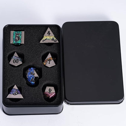 D&D Dice Set Metal, Large Striped Glitter Dice Set.RPG Polyhedral Dice 7pcs Set - Image 6