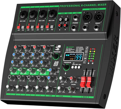 MW-6 black 6-Channel Professional DJ Audio Mixer Portable Controller Mixer by Yamnweo