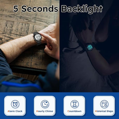 Men's Pedometer Watch with Stainless Steel Bracelet, Step Counter Watch No App - Image 4