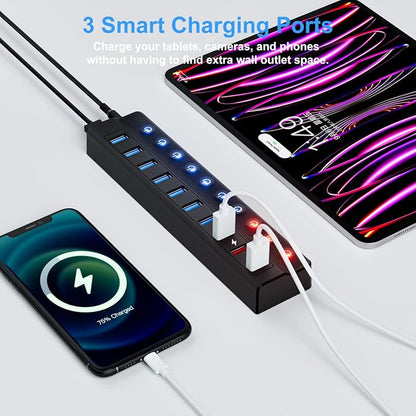 Powered USB Hub, 10-Port USB Splitter Hub - Image 4