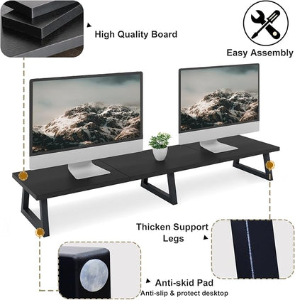 TEAMIX Black 42 inch Dual Monitor Riser, Wood and Steel Long Monitor Stand - Image 4