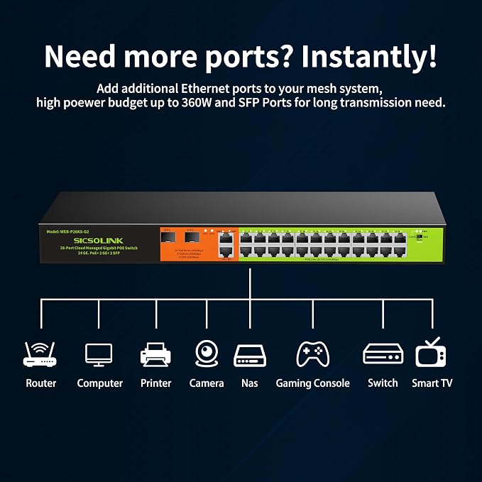 24 Port Gigabit POE+ Switch, Easy Smart Cloud Managed Swtich, 24*POE+ RJ45 - Image 8