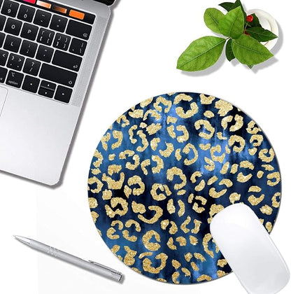 Leopard Gold Watercolor Navy Blue Mouse Pad Round Non-Slip Rubber Mousepad - Image 4