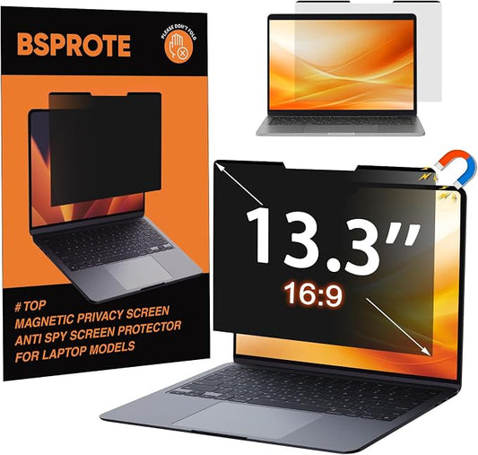 Magnetic Laptop Privacy Screen 13.3 Inch 16:9- Removable Anti-Glare Blue Light by BSPROTE