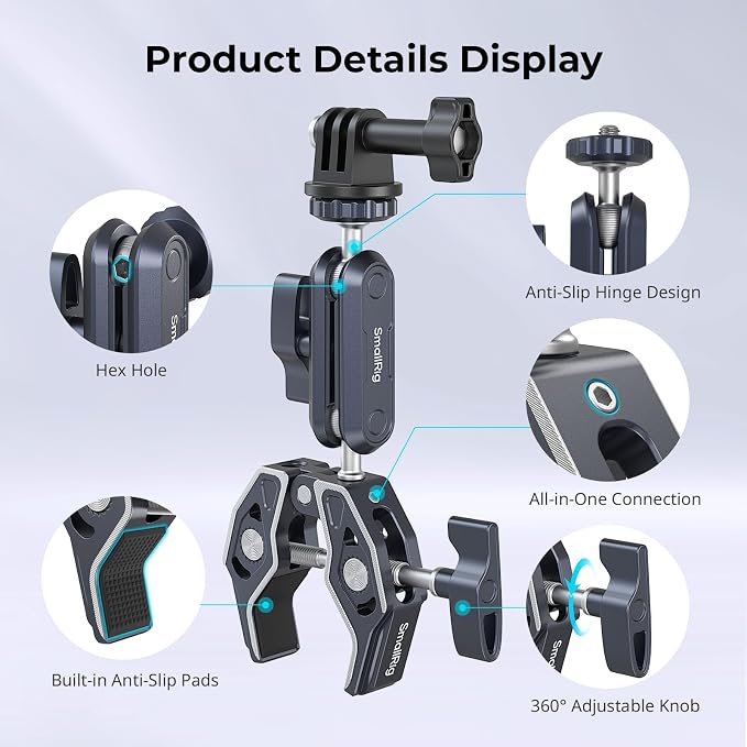SMALLRIG Camera Mount Clamp 2-Pack, Ballhead Magic Arm - Image 4