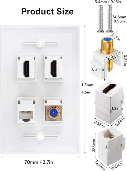 HDMI Coax Ethernet Wall Plate, 2 Port 4K HDMI Keystone, 1 Port Coax Keystone - Image 3