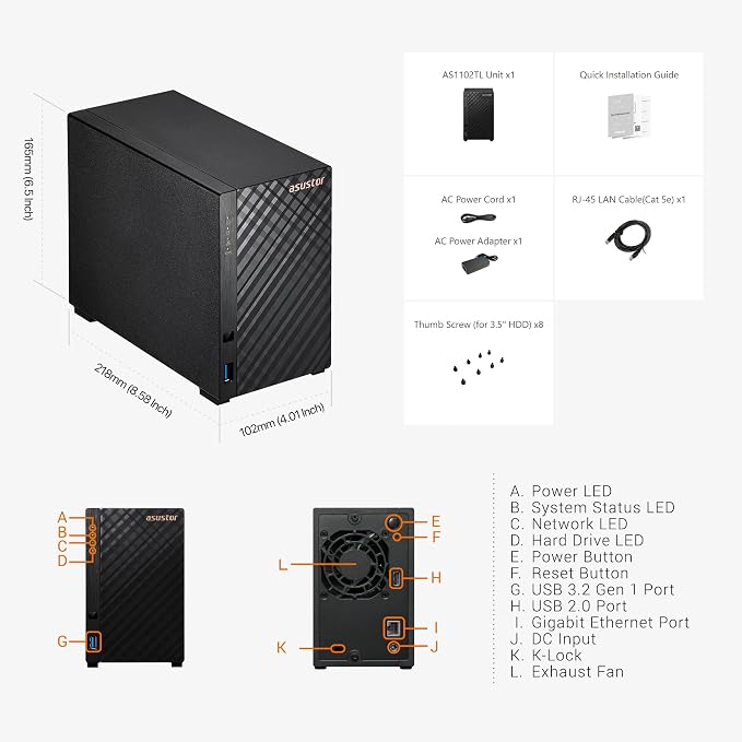 Asustor Drivestor 2 Lite AS1102TL, 2 Bay NAS, 1.7GHz Quad Core, 1GbE Port - Image 5