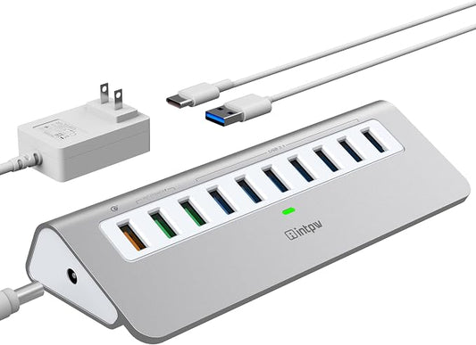Powered USB Hub 10Gbps, 10 Port USB 3.1 Gen 2 Hub by intpw
