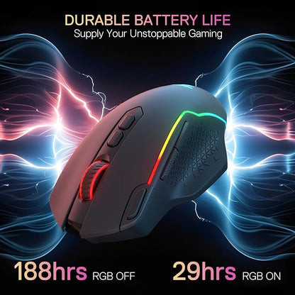 Redragon M810 MAX 3-Mode Wireless Gaming Mouse, 12000 DPI Wired/Wireless RGB - Image 5