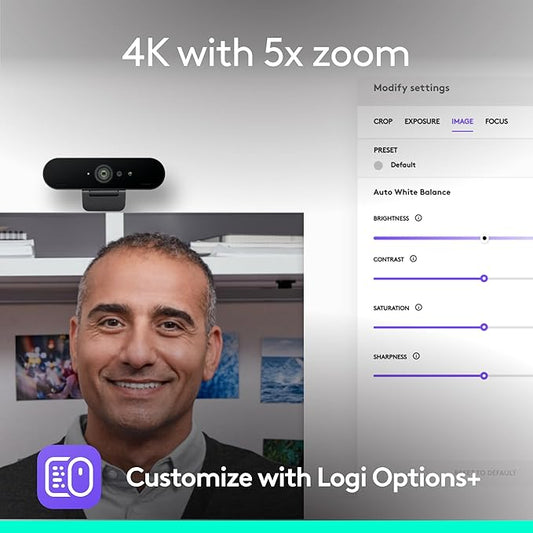 Logitech Brio 4K Webcam, Video Calling, Noise-Cancelling mic, HD Auto Light - Image 2