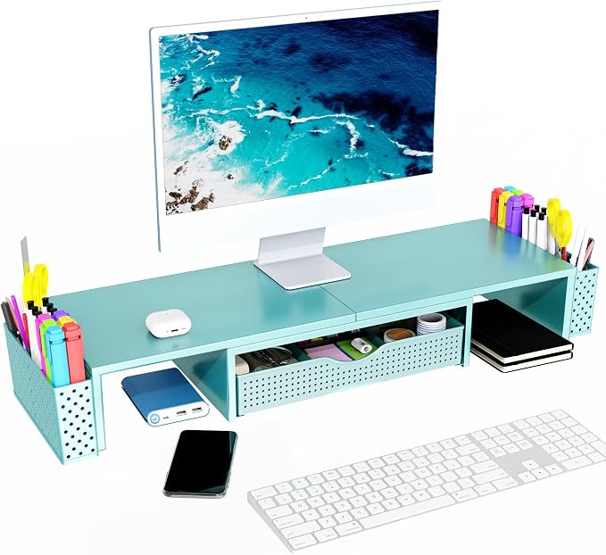 Spacrea Metal Desk Organizers and Accessories, Dual Monitor Stand Riser - Image 3