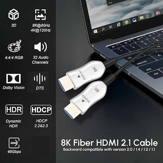 8K Fiber Optic HDMI 2.1 Cable 150ft, Long Active HDMI Cable, High Speed Fiber - Image 2