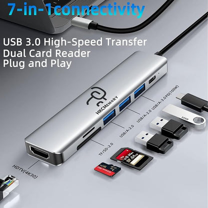 USB C Hub 7-in-1, 4K HDMI, 100W PD Charging, USB 3.0/2.0 Ports, SD/TF Reader - Image 2