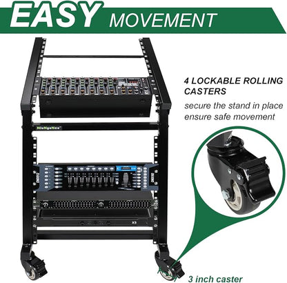 12U DJ Mixer Stand Rack Mount Rolling Stand Stage Cart Adjustable Rack Mount - Image 5