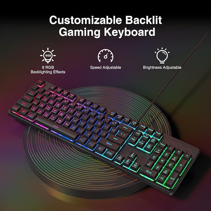Redragon S107 Gaming Keyboard and Mouse, RGB Gaming Keyboard and 3200 DPI Mouse - Image 2