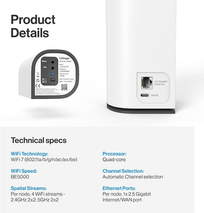 Linksys Velop Micro 7 Dual-Band BE5000 Wi-Fi 7 Mesh System | 4 WiFi Streams up - Image 5