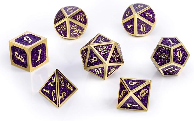 DNDND Glitter Purple Metal Dice Set, Solid Polyhedral DND Metallic Dice - Image 8