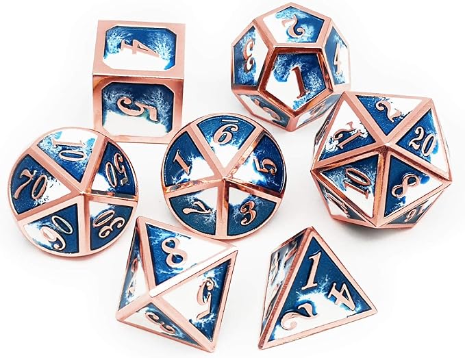 Haxtec Metal DND Dice Set Copper Blue White D&D Dice - Image 3
