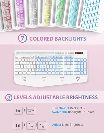 Trueque Wireless Keyboard with 7 Colored Backlits, Phone Holder, Wrist Rest - Image 2