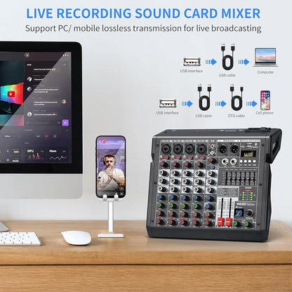 Audio Mixer, 6-Channel Professional DJ Mixer - Image 5