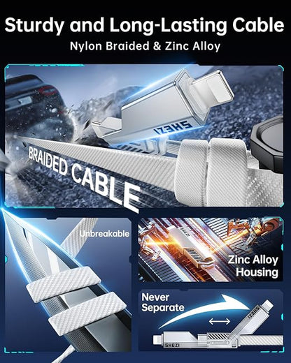 SHEZI 4-in-1 USB C Cable 60W 10FT Fast Charging Flat Nylon Braided Charger Cord - Image 5