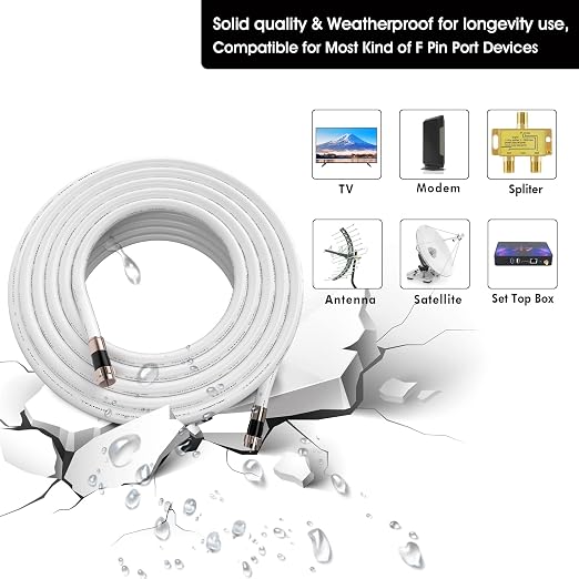 40ft RG6 Coaxial Cable White, 75 Ohm Coax Cable - Image 2