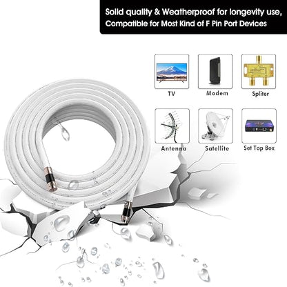 20ft RG6 Coaxial Cable White, 75 Ohm Coax Cable - Image 2