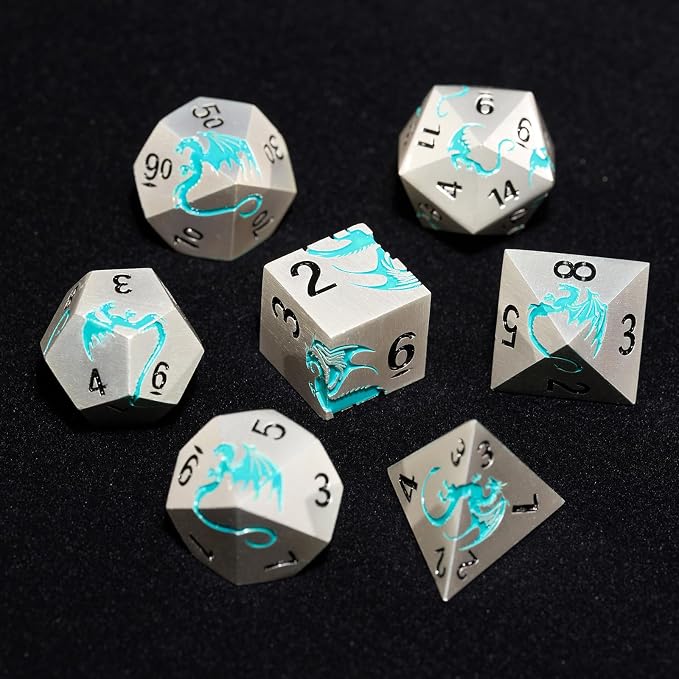 Blue Dragon Metal DND Dice Set, HNCCESG Cool D&D Dice Set of 7 Piece, Dungeons - Image 3