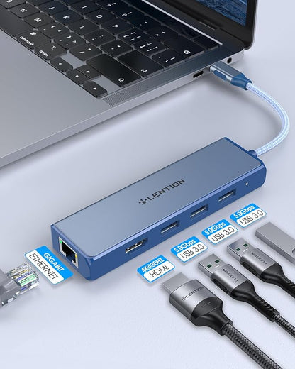 LENTION USB C Hub with Gigabit Ethernet Adapter, 4K HDMI, 3 USB 3.0 - Image 2
